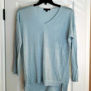 Ann Taylor linen lightweight sky blue top sz m